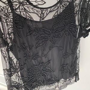 April Cornell top womens size small short sleeve sheer beaded